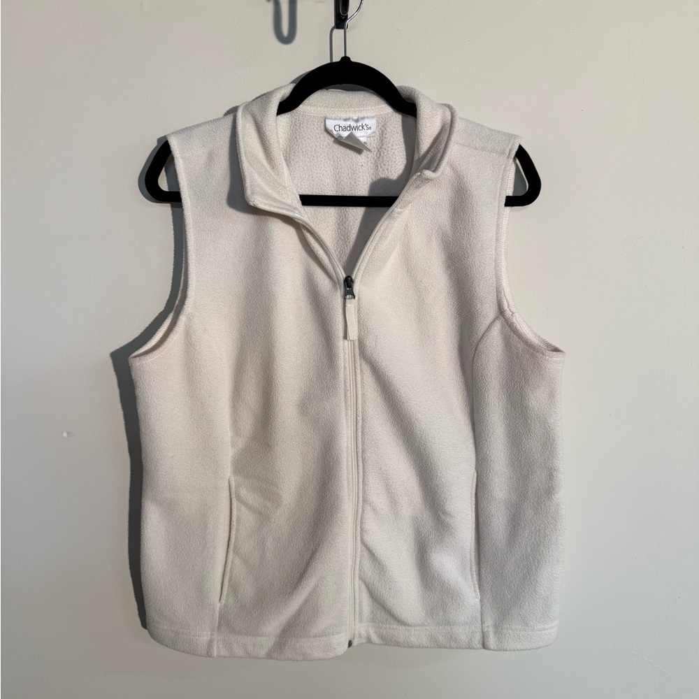 Chadwicks White Ivory Sherpa Fleece Zip-up Vest - Size Large